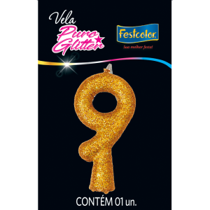 Vela De Aniversario Puro Glitter N9 Sortida
