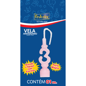 Vela De Aniversario Rosa N3