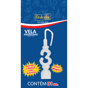 Vela De Aniversario Branca N3