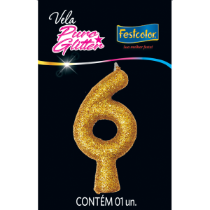 Vela De Aniversario Puro Glitter N6 Sortida